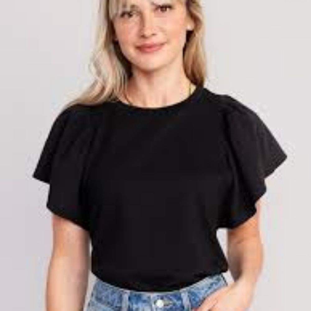 Old Navy -1676 Flutter-Sleeve Paneled T-Shirt in Black Women’s Size XS‎